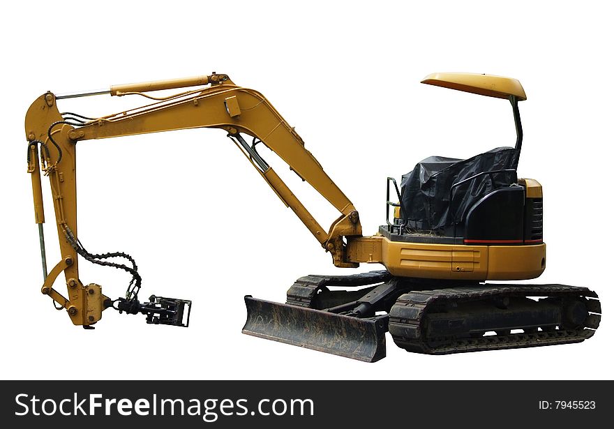 Photo of a mechanical digger isolated on white background