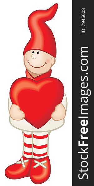 Cartoon style boy with red heart in his hands. Drawed without any gradient and mesh fills. Cartoon style boy with red heart in his hands. Drawed without any gradient and mesh fills.