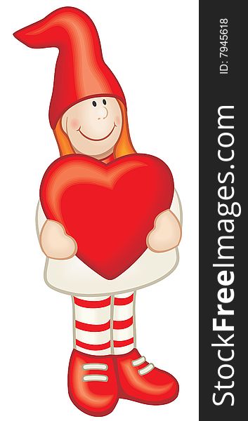 Cartoon style girl with red heart in her hands. Drawed without any gradient and mesh fills. Cartoon style girl with red heart in her hands. Drawed without any gradient and mesh fills.