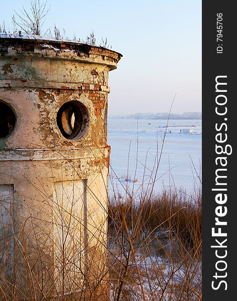 Old building of a boundary post in Russia. The Russian-Chinese border