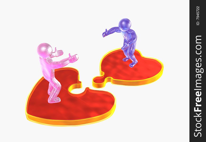 3D Mans On Puzzle Hearts