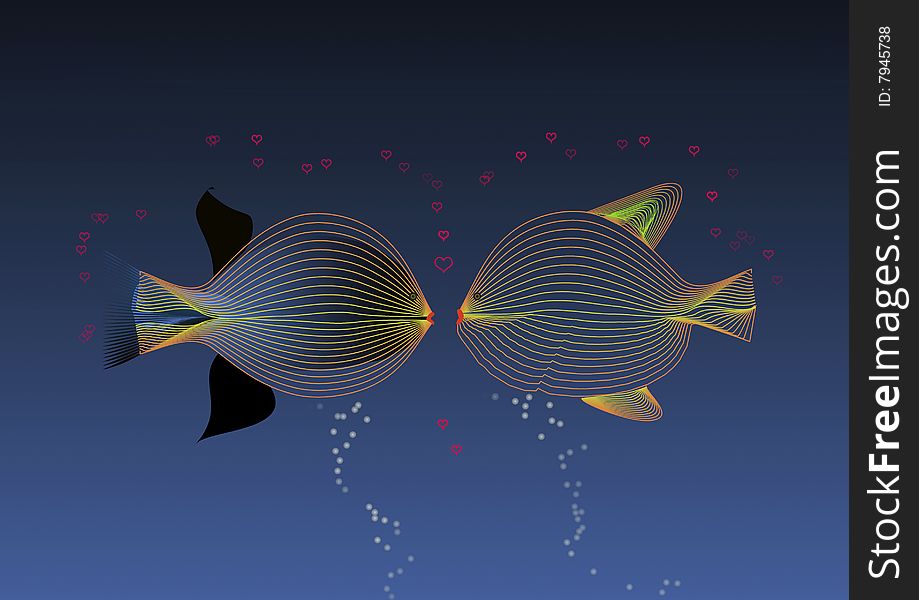 Two fish kissing in blue, maybe you love. Two fish kissing in blue, maybe you love