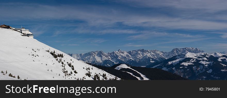 A stitched together panorama of Austrian mountains. A stitched together panorama of Austrian mountains