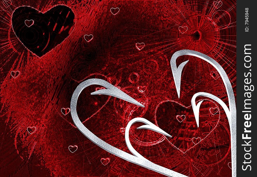 Hook hearts - Valentine day allegory.