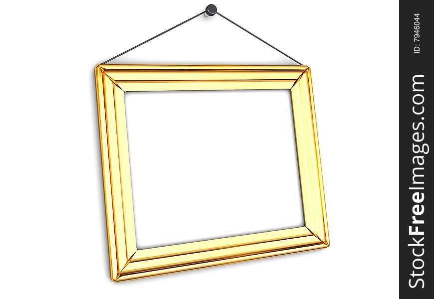 3d illustration of golden frame over white background. 3d illustration of golden frame over white background
