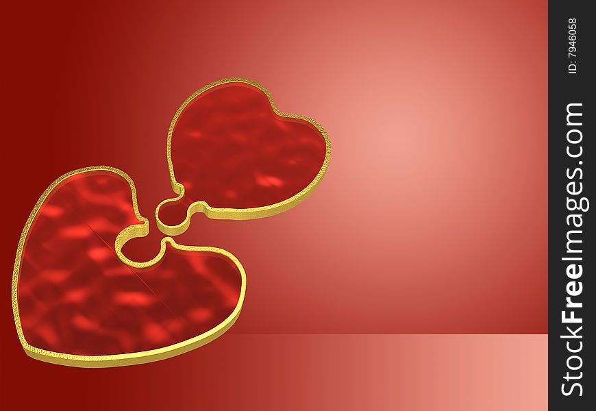 Puzzle hearts - Valentine day allegory, gradient background.