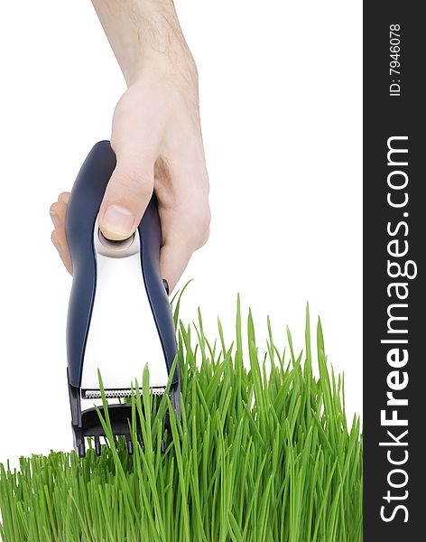 Hair cutter in hand isolated on a white background. Hair cutter in hand isolated on a white background