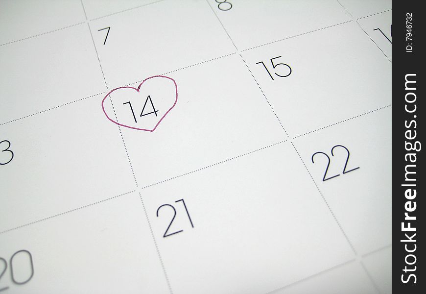This is valentine's day marked on the calendar. This is valentine's day marked on the calendar.