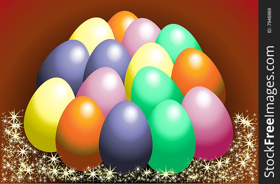 Group of Easter eggs in star basket