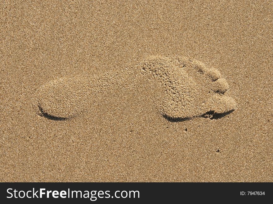 A perfect footprint in golden sand. A perfect footprint in golden sand