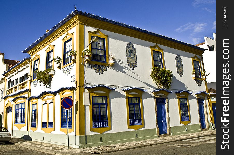 Beautiful house in Aveiro with flowers in the windows