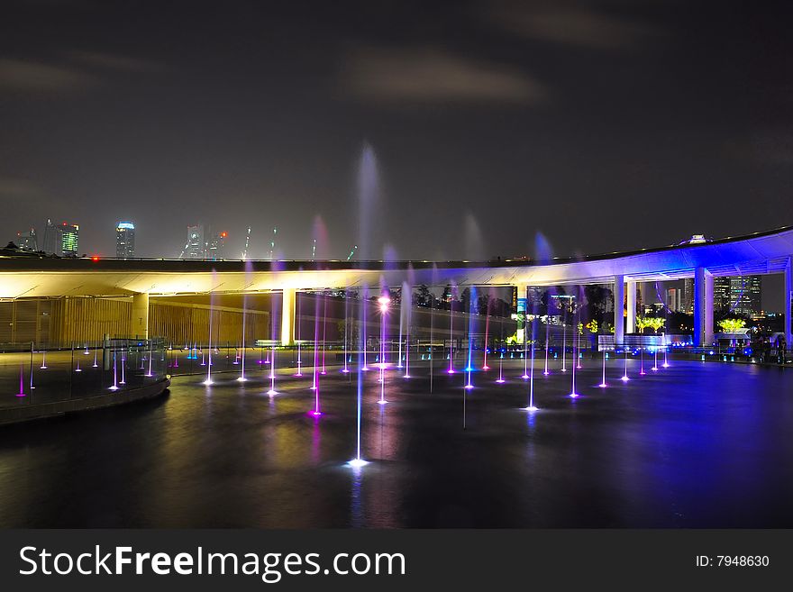 Fountains and bridge at night. Fountains and bridge at night