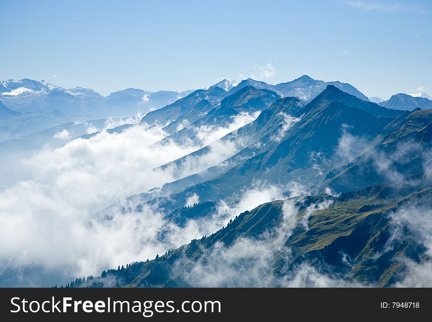 Mountains in the Bernese Oberland with clouds wisp. Mountains in the Bernese Oberland with clouds wisp.