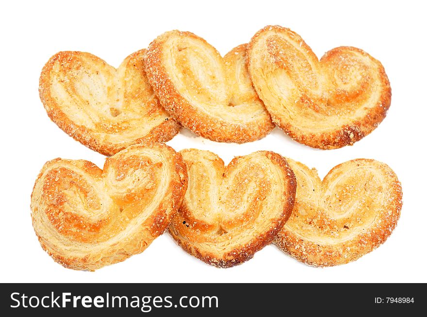 Six cookies in heart shape. isolated on white