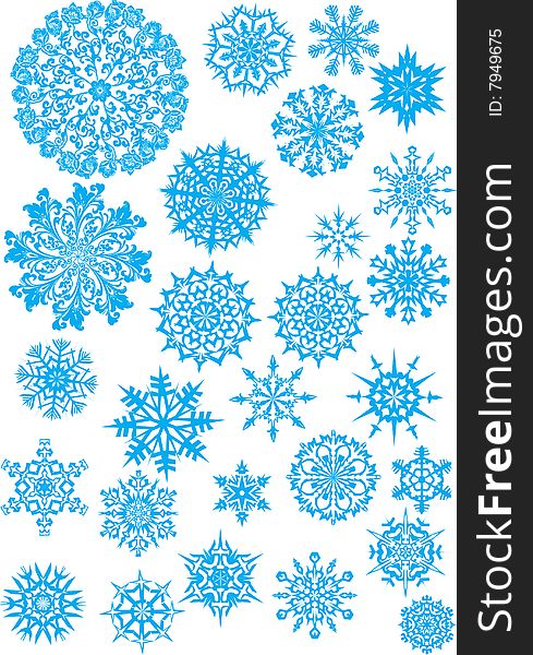 Blue snowflakes collection on white background. Blue snowflakes collection on white background