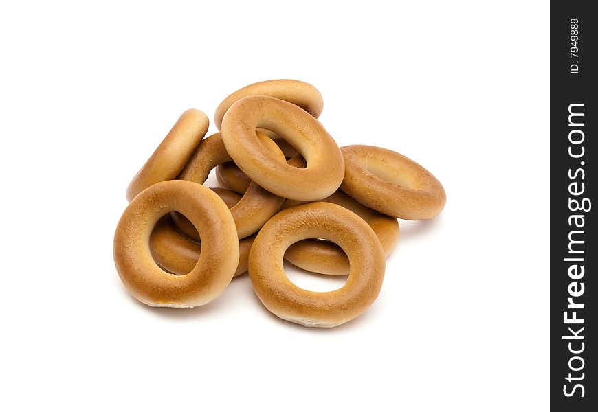 Much bagels isolated on white background with  path