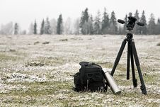 Photographic Tripod, Case, Thermos Stock Image Photographic Tripod, Case, Thermos Stock Image