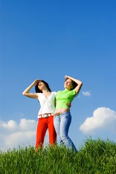 Two Happy Women Dreams To Fly On Winds Stock Image Two Happy Women Dreams To Fly On Winds Stock Image