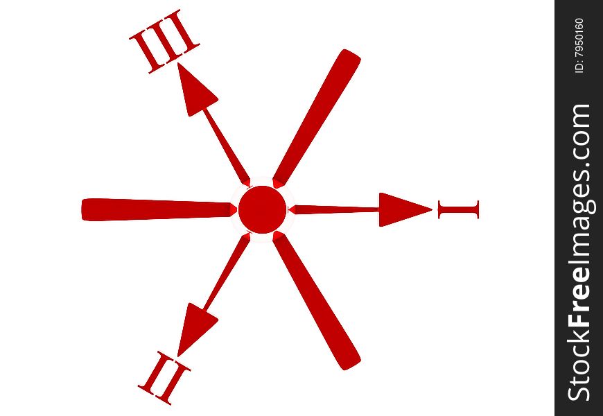 Pointers specifying directions on three different positions