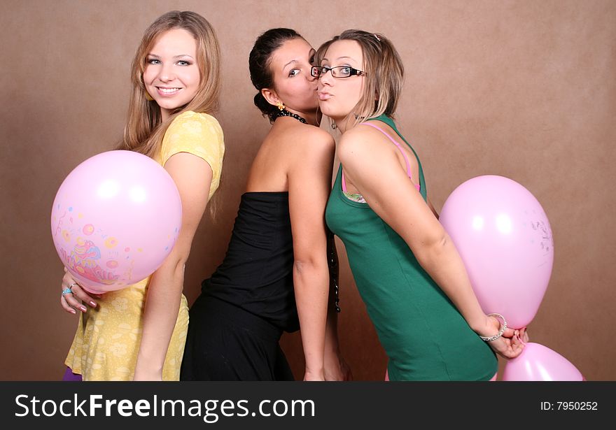 Three female frinds with balloons. Three female frinds with balloons