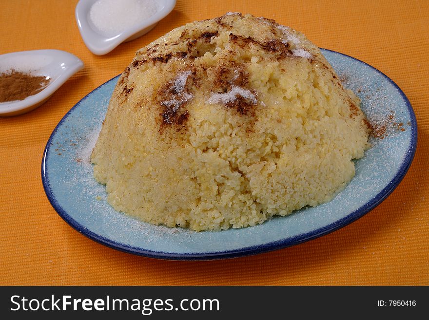 Wheat grit with cinnamon and sugar on plate