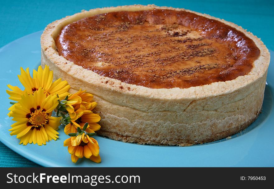 Piece of quark pie dessert on plate