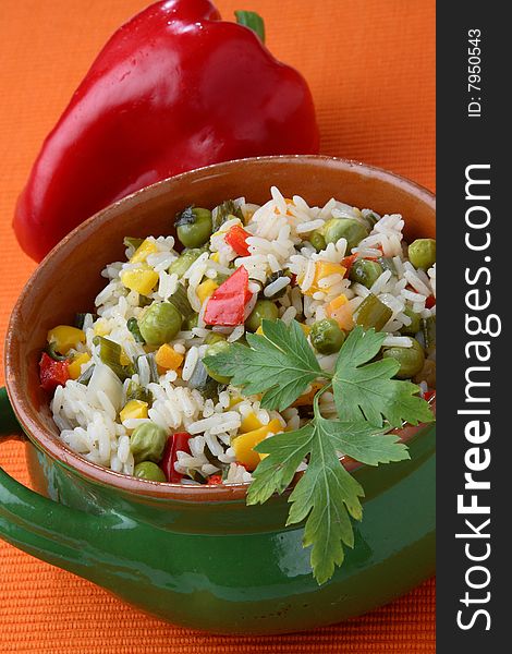 Rice with vegetable mix on plate