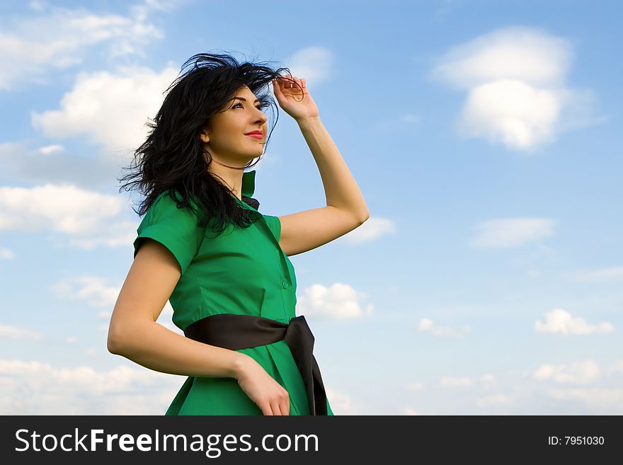 Woman in sky background