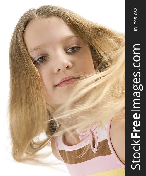 Young girl with long hair dancing in the. Young girl with long hair dancing in the