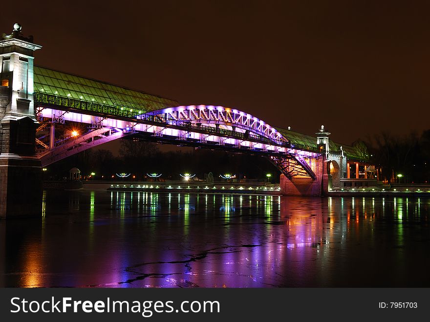 Photo of night lights on the bridge