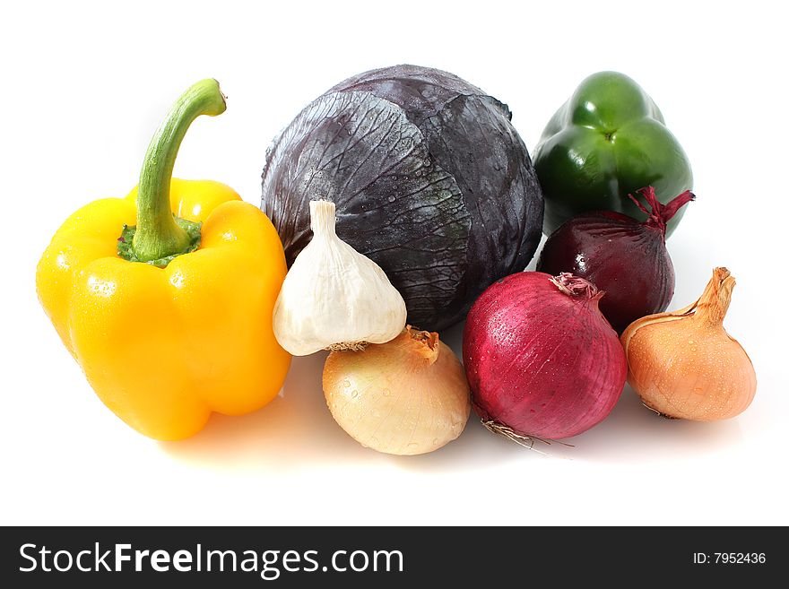 Various vegetable food mix isolated on white background