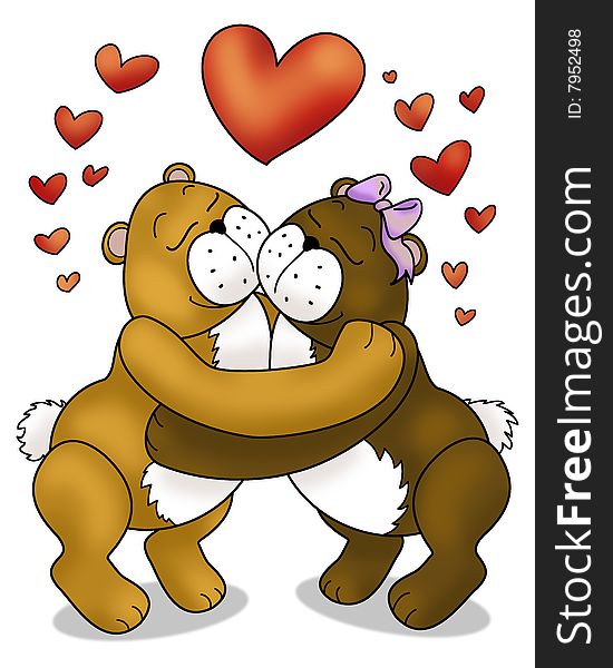 Illustration representing a pair of bears that hug tenderly. Illustration representing a pair of bears that hug tenderly