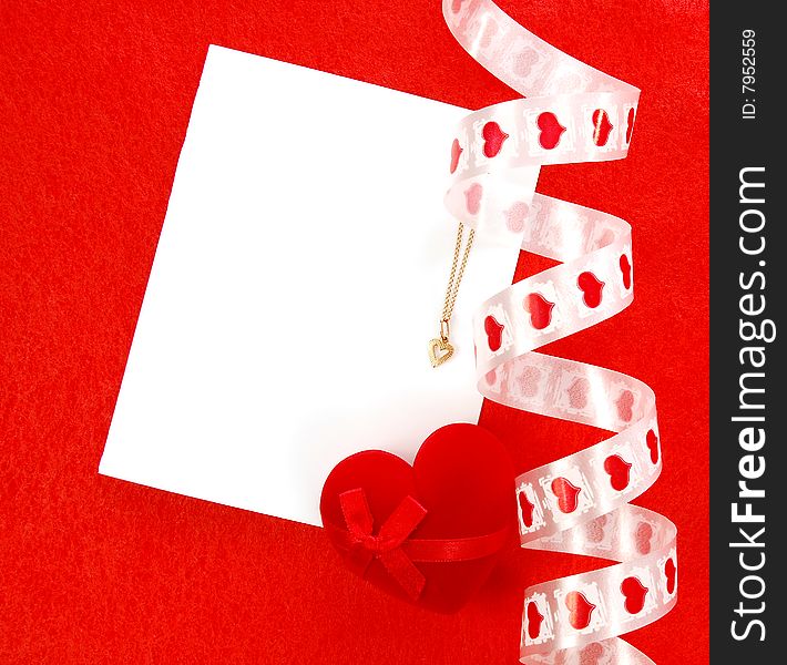 Valentines blank card on a red background. Valentines blank card on a red background