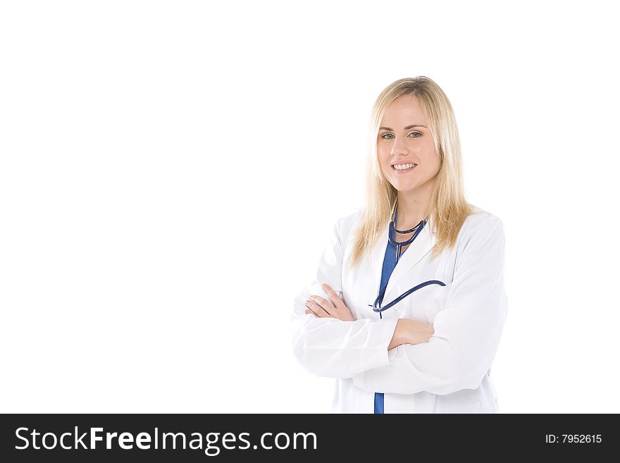 Studio shot of a woman doctor with crossed arms