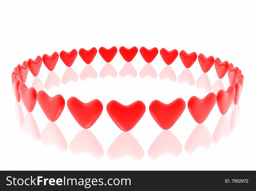 Red hearts isolated in white background