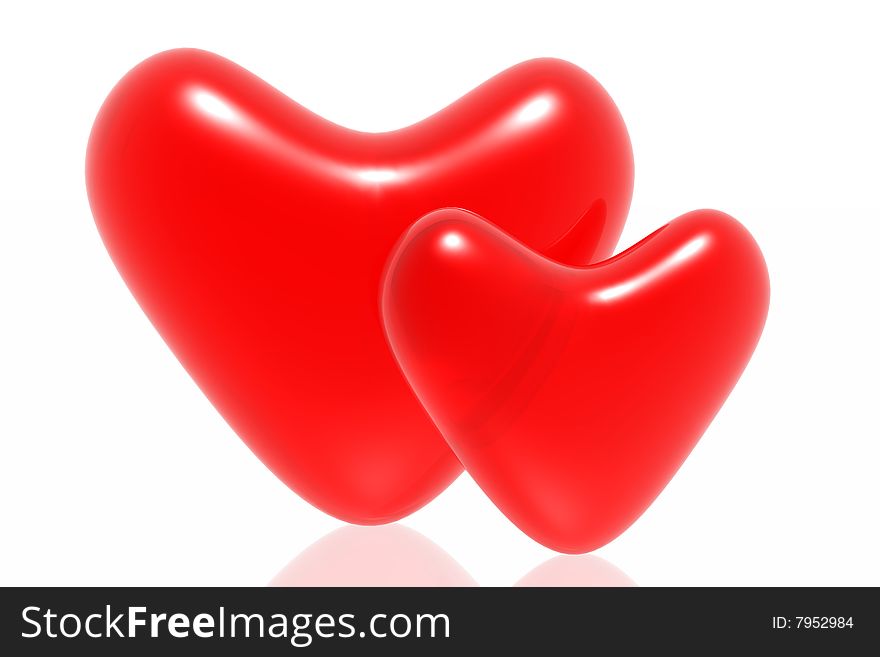 Red hearts isolated in white background