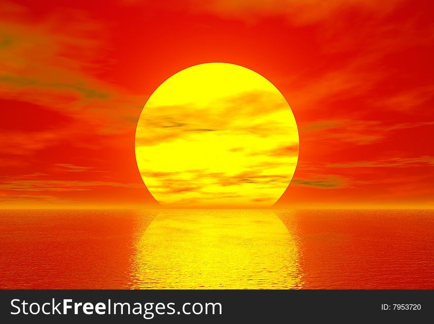 Golden Sunset and red sea