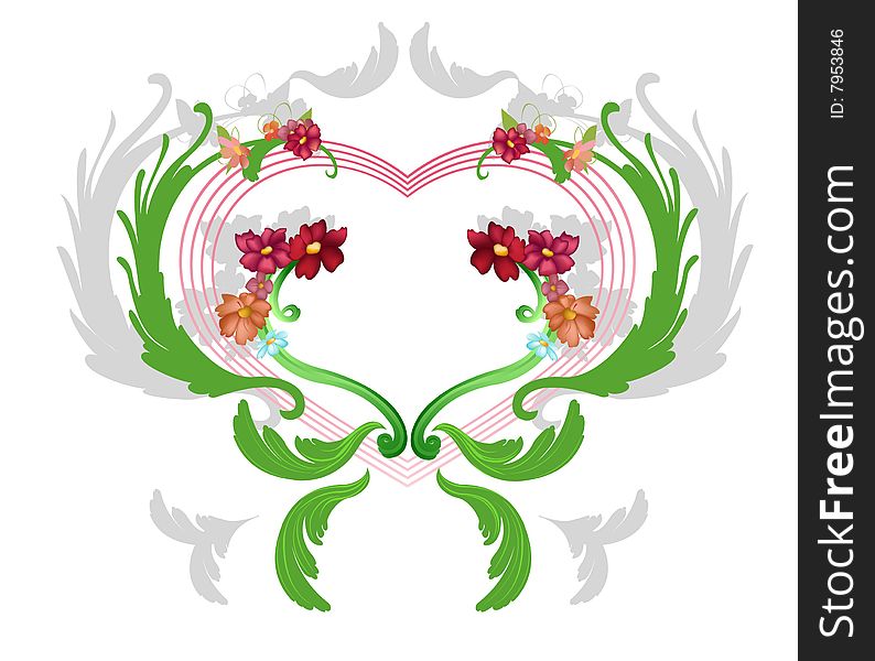 Vector illustration of elegant floral frame with heart shape