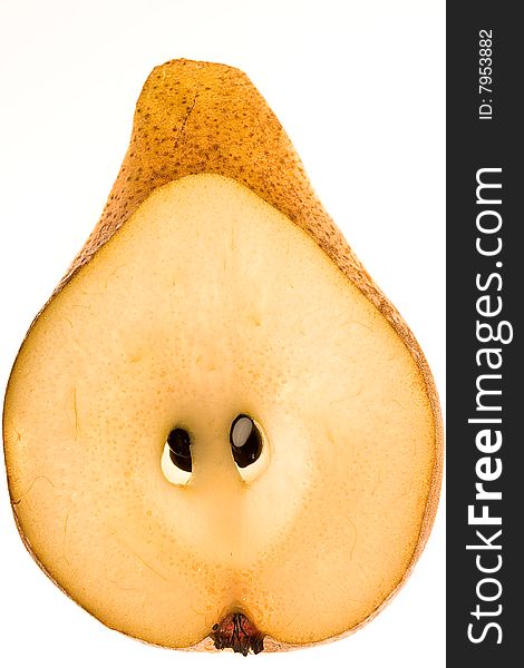 Slice of pear with back light and two seed