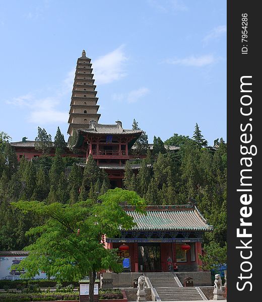 Yongji City, Shanxi Province, China universalist Temple panorama.  Yongji City, Shanxi Province, China universalist Temple panorama