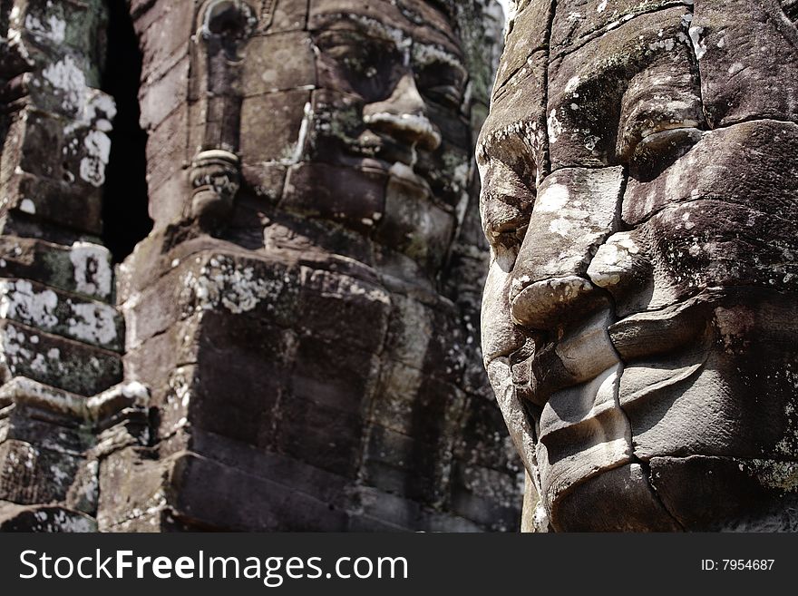 Khmer smiling face in Bayon Wat,SiemRiep,Cambodia. Khmer smiling face in Bayon Wat,SiemRiep,Cambodia