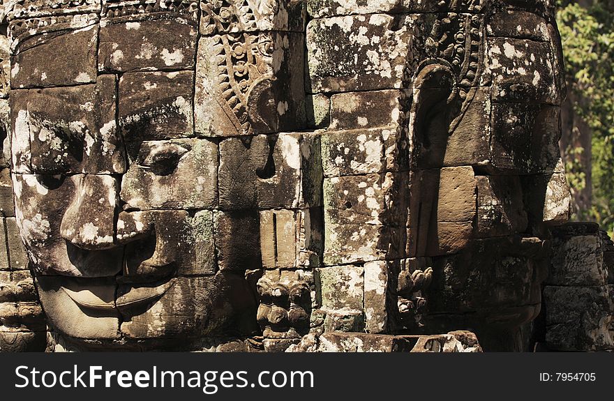 Stone Sculpture In Bayon Wat,Siem Reip,Cambodia