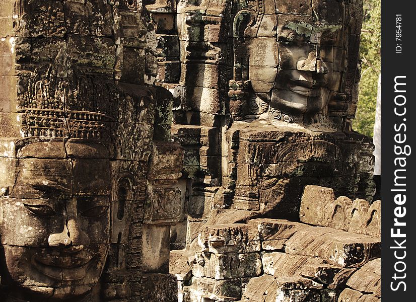 Stone sculpture in Bayon Wat,Siem Reip,Cambodia