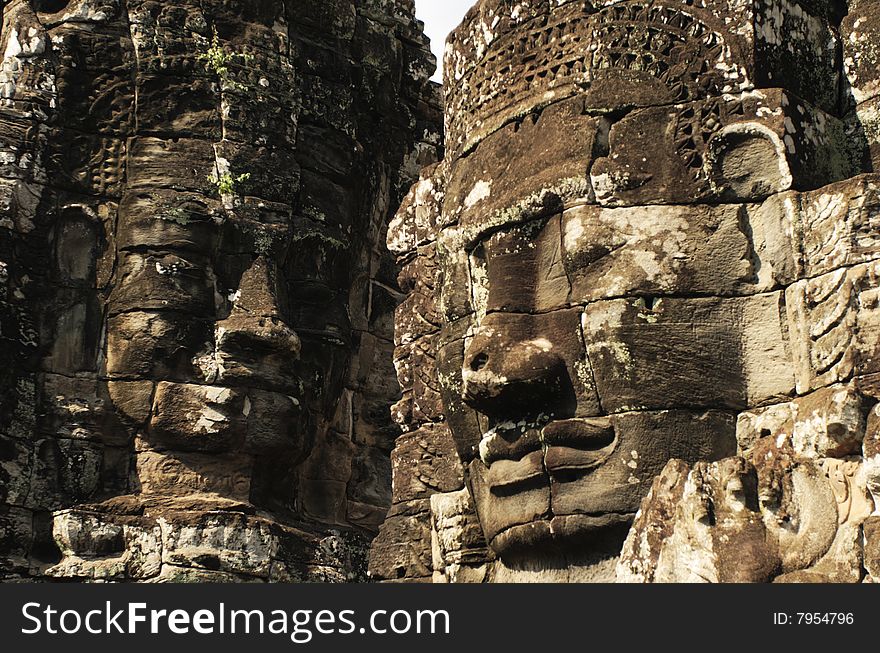 The contrast face of Khmer smile in Bayon Wat,Siem Ri8ep,Cambodia. The contrast face of Khmer smile in Bayon Wat,Siem Ri8ep,Cambodia