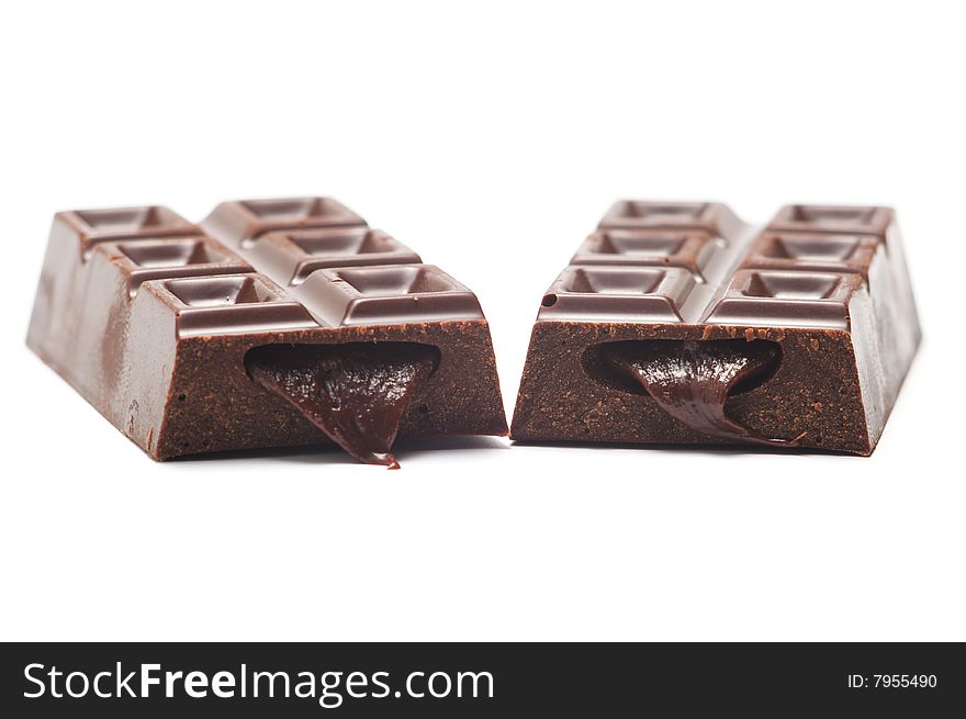 Chocolate bars with filling isolated on a white background. Chocolate bars with filling isolated on a white background.