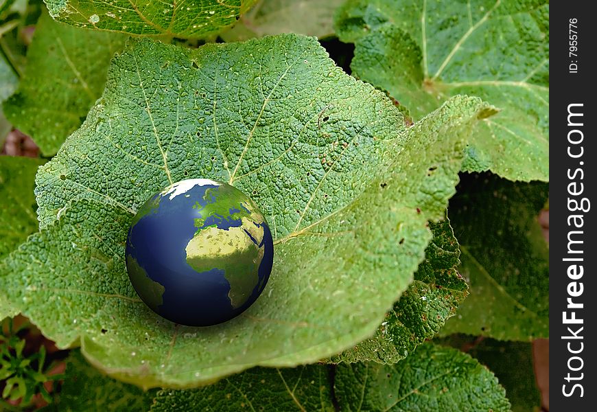 3d globe on a leaf. 3d globe on a leaf