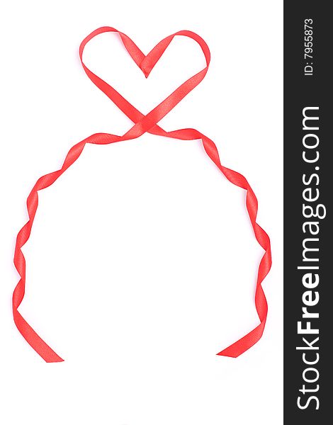 Red heart form ribbon for Valentine isolated over white
