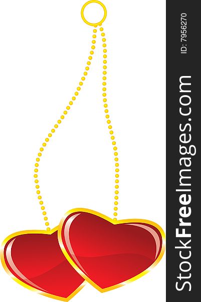 Two hearts on chains for love theme or valentine