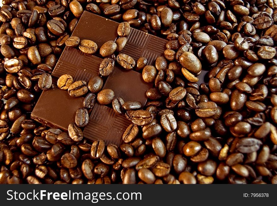 Chocolate and coffee beans background