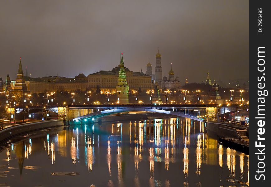 Kremlin view from the river at night. Moscow. Russia.